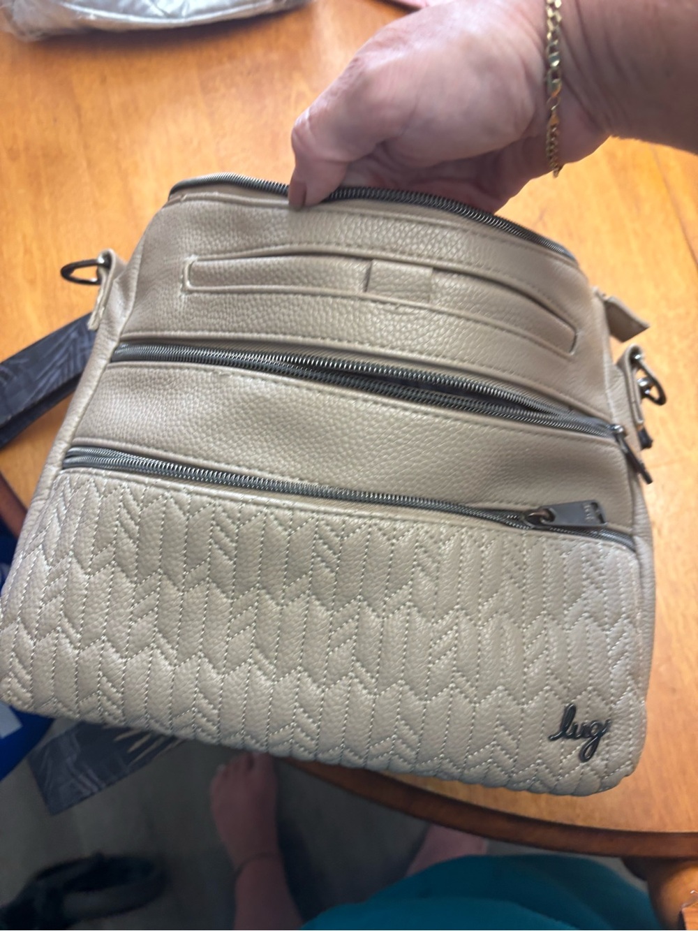 lug Taupe Quilted Crossbody Bag with Multiple Zips